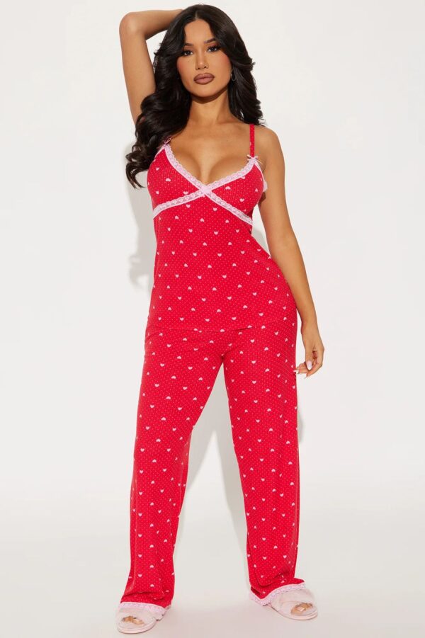 Love Like This Ribbed PJ Pant Set - Red/Pink